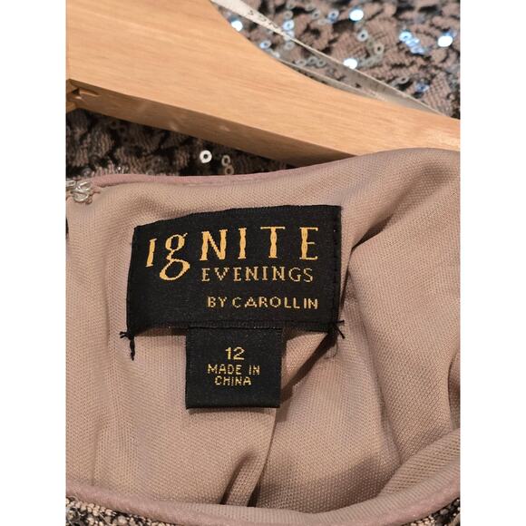 Ignite Evenings by Carol Lin Sequin Gown in Beige/Black – EUC Size 12 - Picture 4 of 5